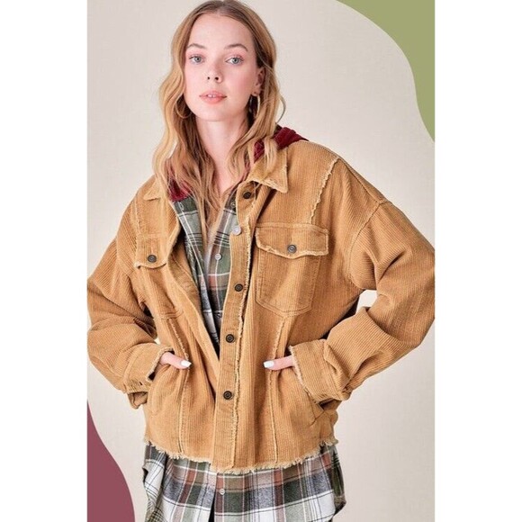La‎ Miel Jacket Shirt Silvia Womens Large Button Up Corduroy Raw Hem Button Down - Picture 1 of 6